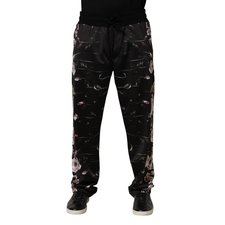 Black Floral Straight-Leg Chino Trouser Pants - Men
