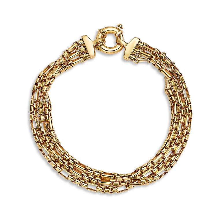 14K Yellow Gold Triple Layer Box Link Chain Bracelet