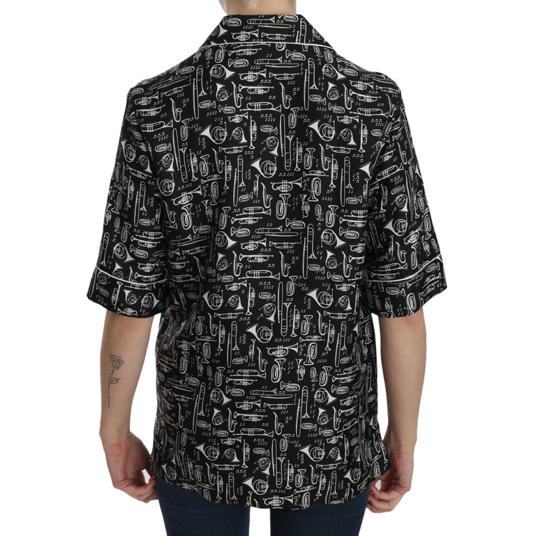 Dolce & Gabbana Black Musical Instrument Print Silk Top - Women