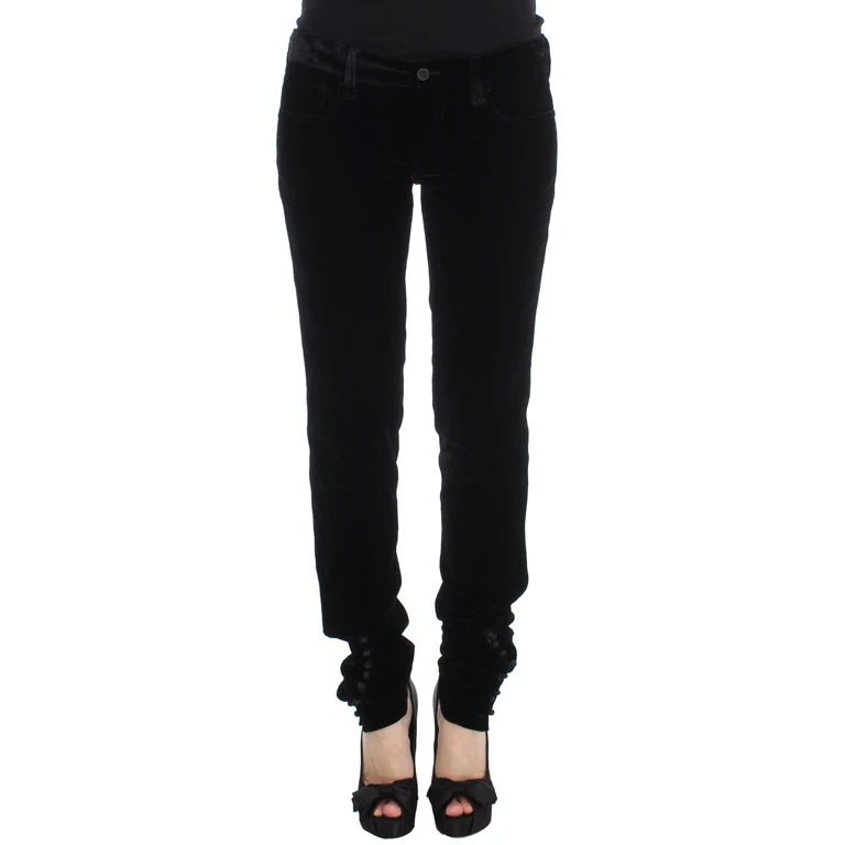 Ermanno Scervino Black Viscose Blend Velvet Slim Fit Pants - Women