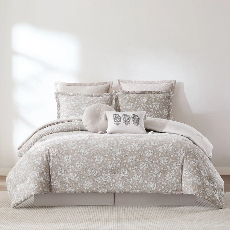 Zara Floral Block Cotton Comforter 8Pc Set