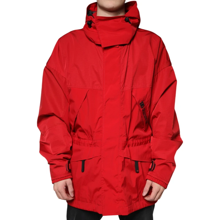 Dolce & Gabbana Red Nylon Hooded Men Full Zip Parka Jacket Elastane Clothing - Men