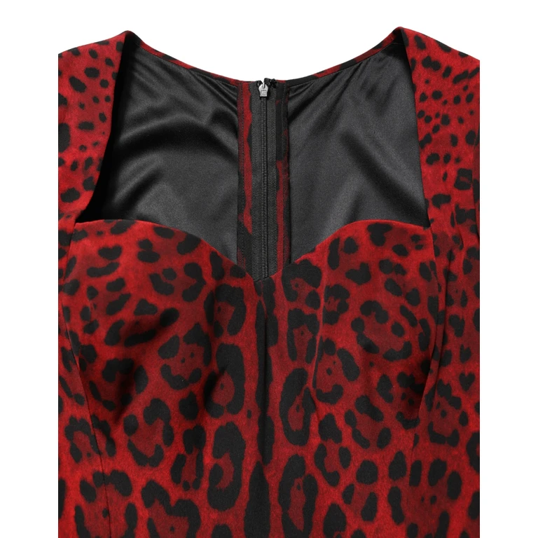 Dolce & Gabbana Red Leopard Print Sheath Long Sleeve Dress Silk - Women