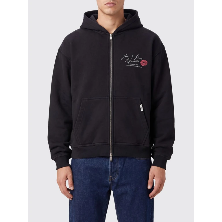 Zip-Up Hoodie in Cotton with Printed Logo and Pouch Pockets (MLM10115001)