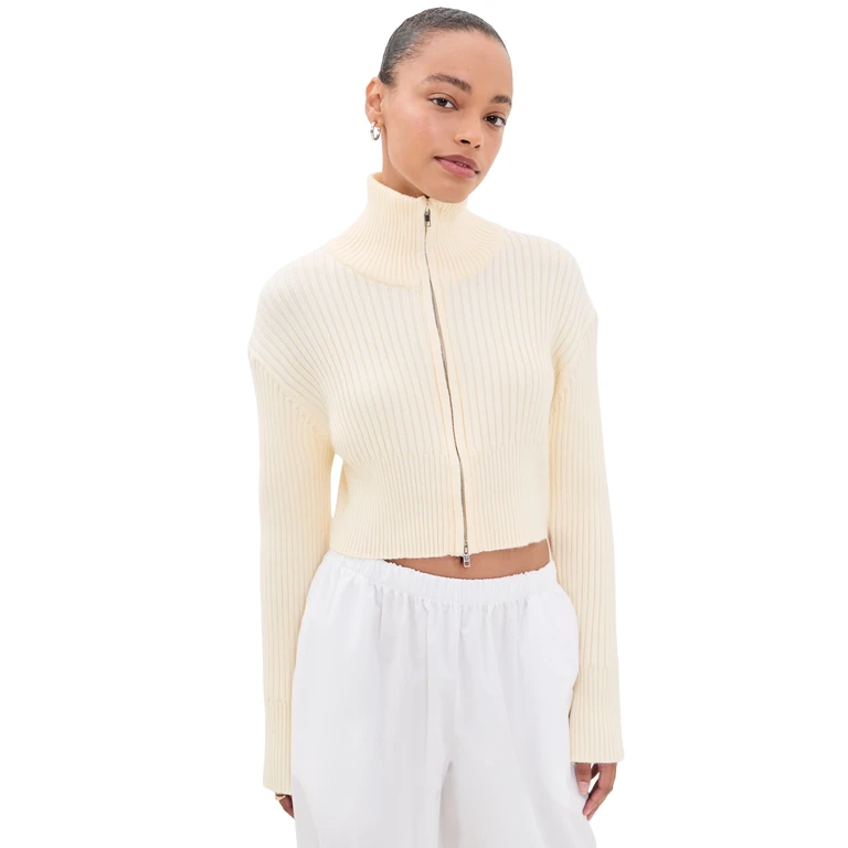 Priority Knit Zip Cardigan Cream XXS