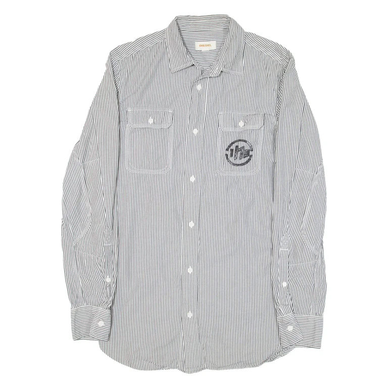 DIESEL Mens Shirt Grey Striped Long Sleeve M