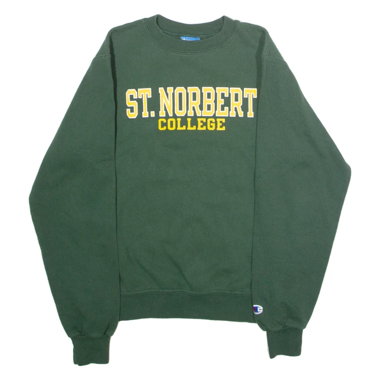 CHAMPION St Norbert College Mens Sweatshirt Green Crew Neck 90s USA XS