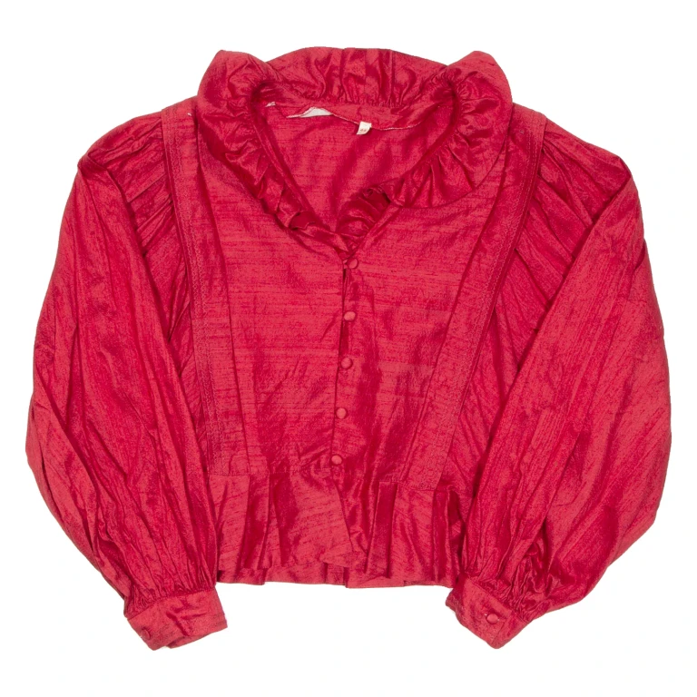 Womens Blouse Red V-Neck Long Sleeve L