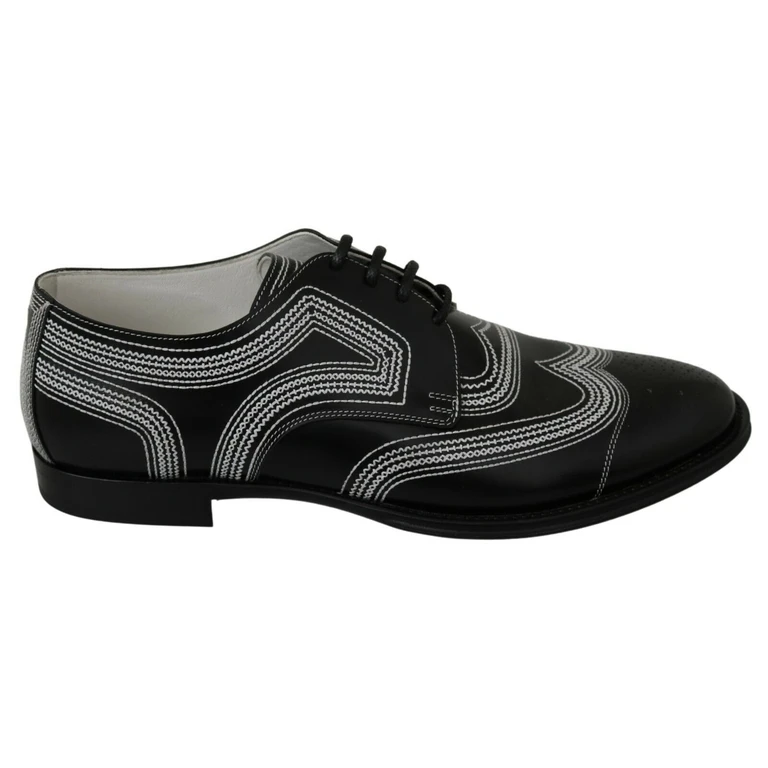 Dolce & Gabbana Black Leather Derby Formal White Lace Shoes Black/white - Men