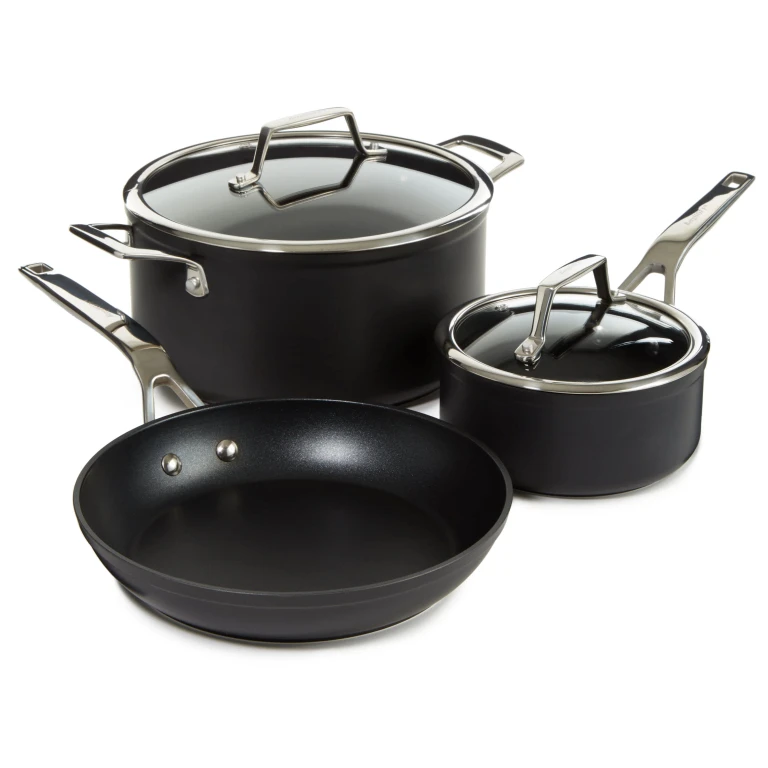 Essentials 5Pc Nonstick Hard Anodized Cookware Starter Set With Glass lid, Black