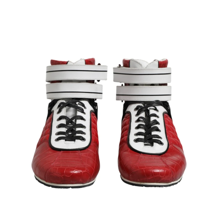 Dolce & Gabbana Red Quilted Leather Lace Up Sneakers Shoes - Men