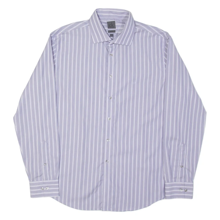 CALVIN KLEIN Slim Fit Mens Shirt Purple Striped Long Sleeve L