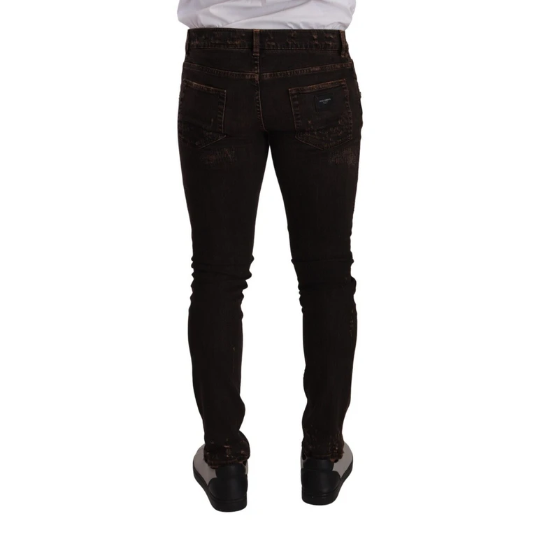 Dolce & Gabbana Brown Distressed Slim Fit Skinny Denim Jeans Cotton Clothing - Men
