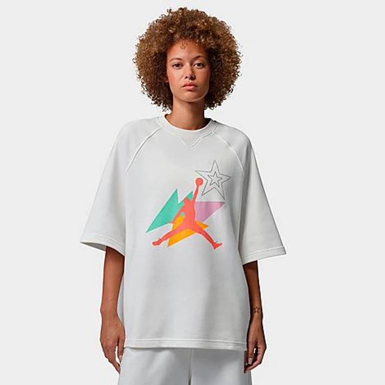 Nike Women's Jordan Brooklyn Fleece French Terry Short-Sleeve T-Shirt in Sail Size: XS