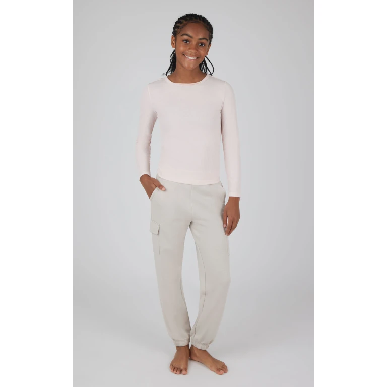 Girls 2 pc Set Heavenly Rib Long Sleeve Crew and Cargo Pocket Legging