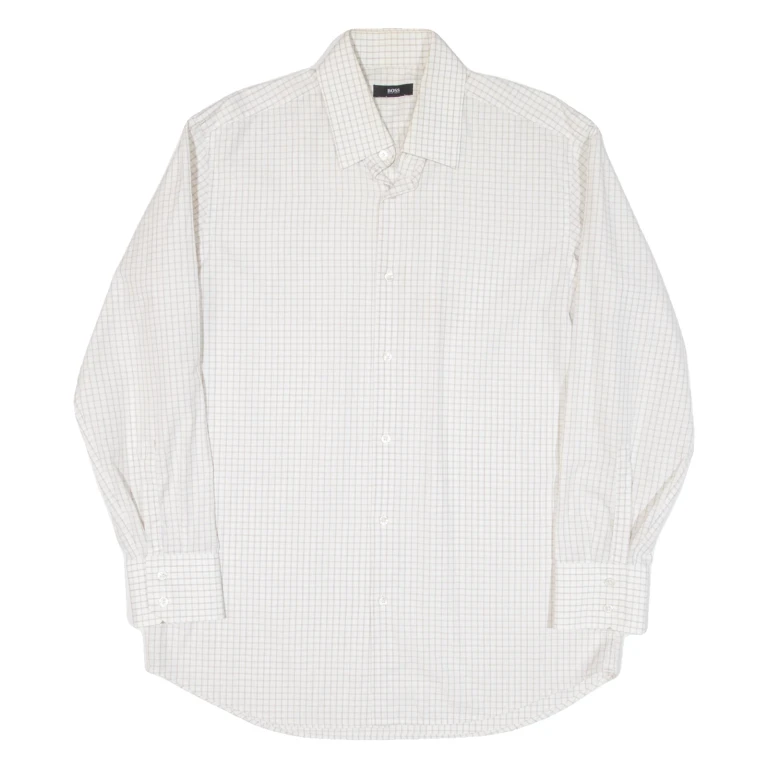 BOSS Mens Shirt White Check Long Sleeve XL