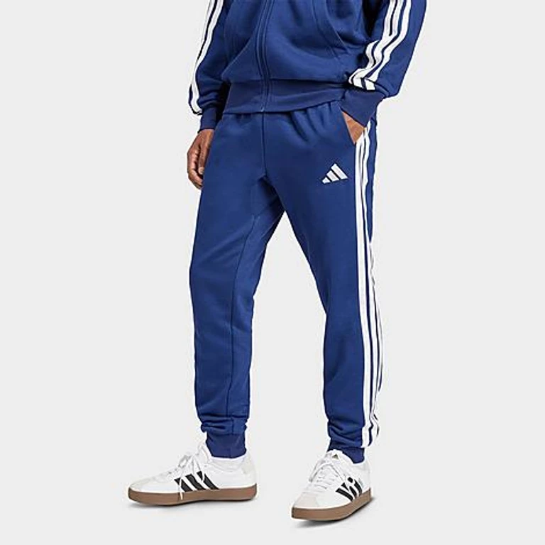 adidas Men's Essentials 3-Stripes Fleece Jogger Pants in Olive Strata/Black Size: XS