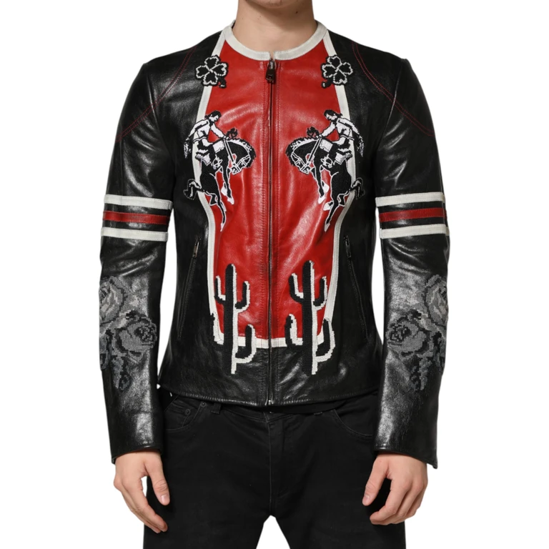 Dolce & Gabbana Multicolor Guns N Roses Full Zip Men Biker Jacket Leather Clothing - Men