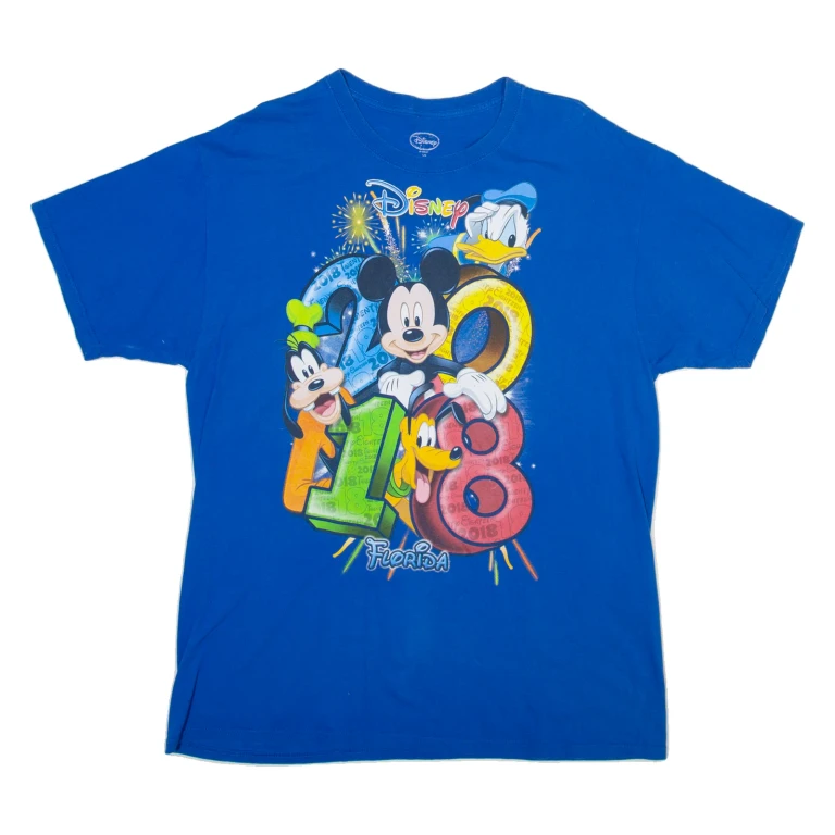 DISNEY Mickey Goofy Donald Pluto Mens T-Shirt Blue L