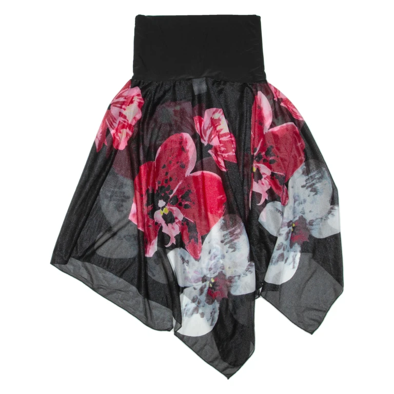 Womens Flare Skirt Black Midi Floral S