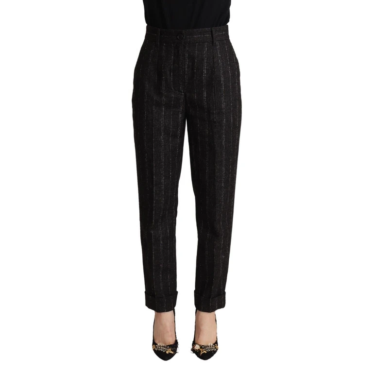 Dolce & Gabbana Black Striped High Waist Tapered Pants Alpaca Cotton Nylon - Women