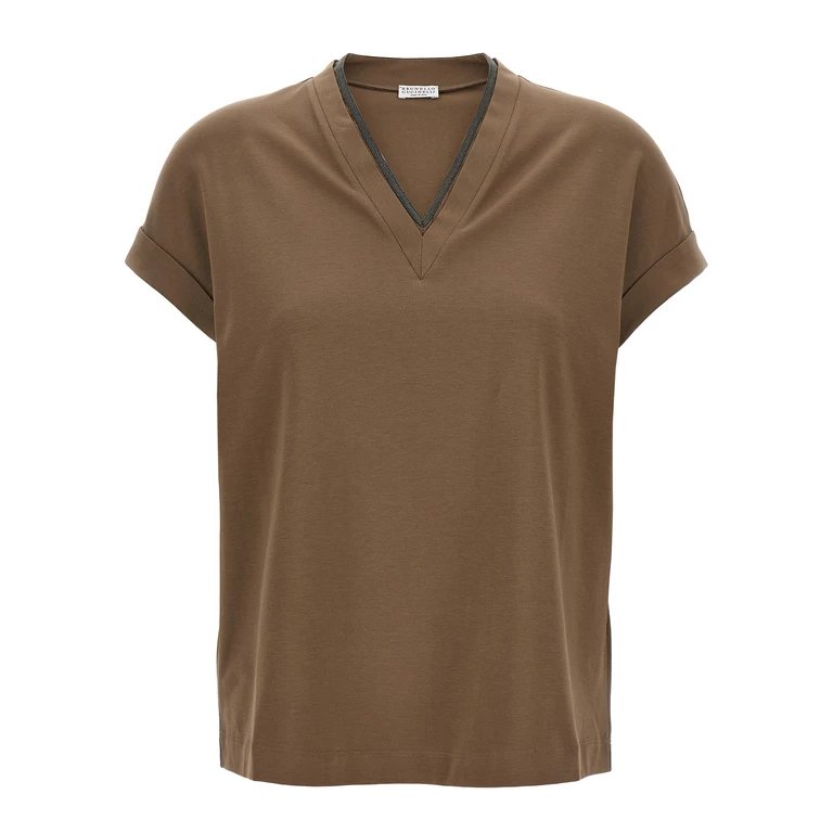 Brunello Cucinelli Brown Cotton T-Shirt - Women