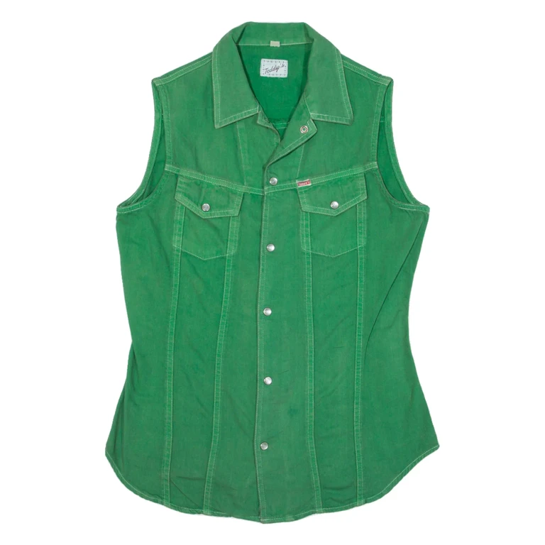 TEDDY'S Mens Denim Shirt Green Sleeveless S