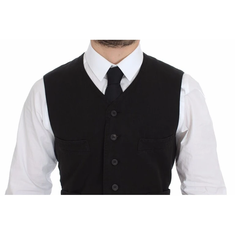 Black Flax Cotton Dress Vest Blazer - Men