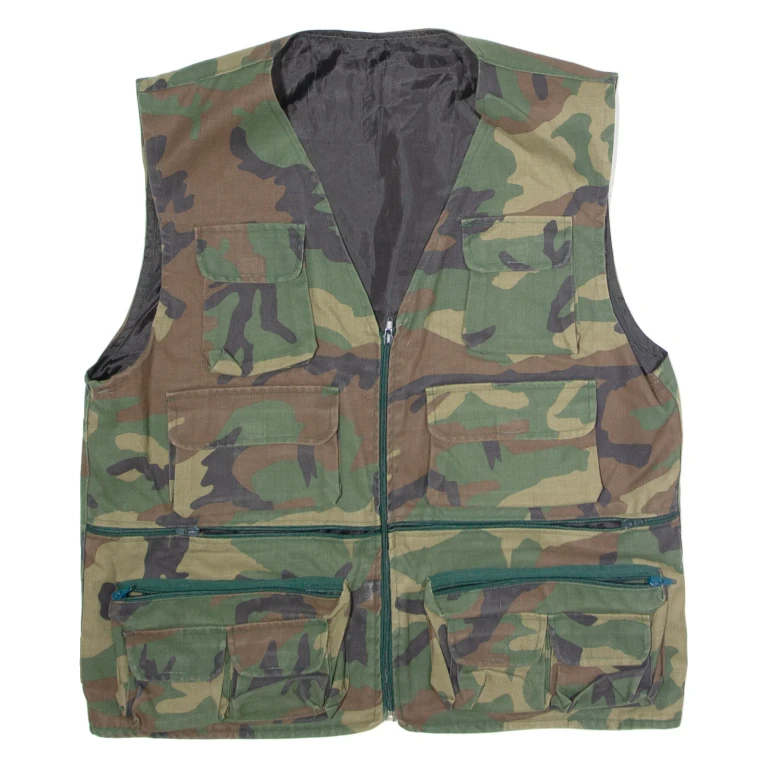 Mens Military Gilet Green Twill Camouflage L