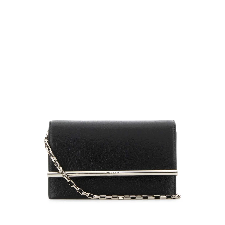 Alexander McQueen Black Leather Mini Cross-Bar Clutch Blacksilver - Women