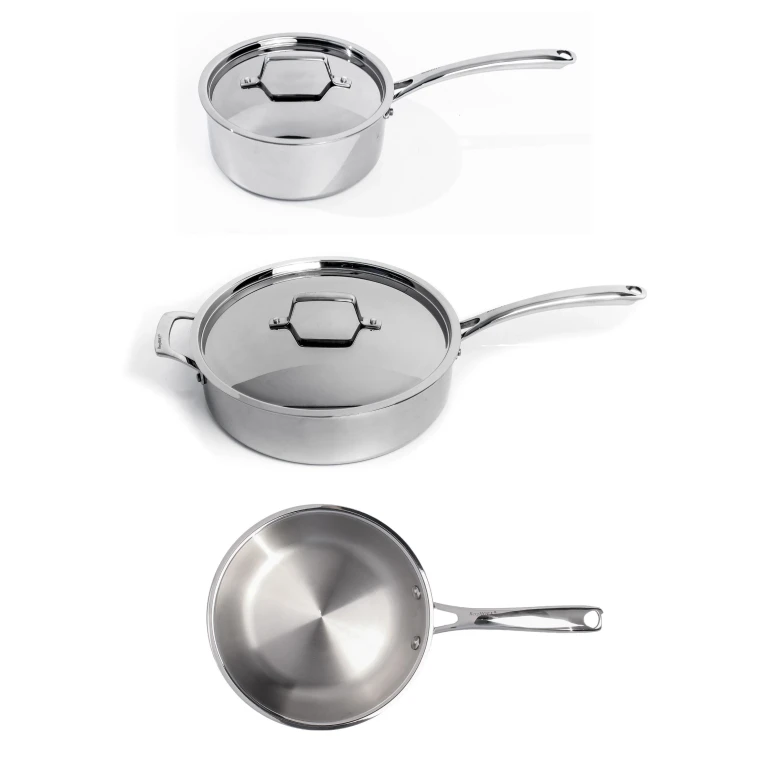 Professional 5pc Tri-Ply 18/10 Stainless Steel Starter Cookware Set, SS Lids