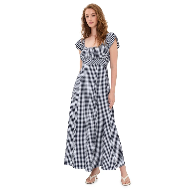 Splendid Gigi Gingham Midi Dress Navy/White XL