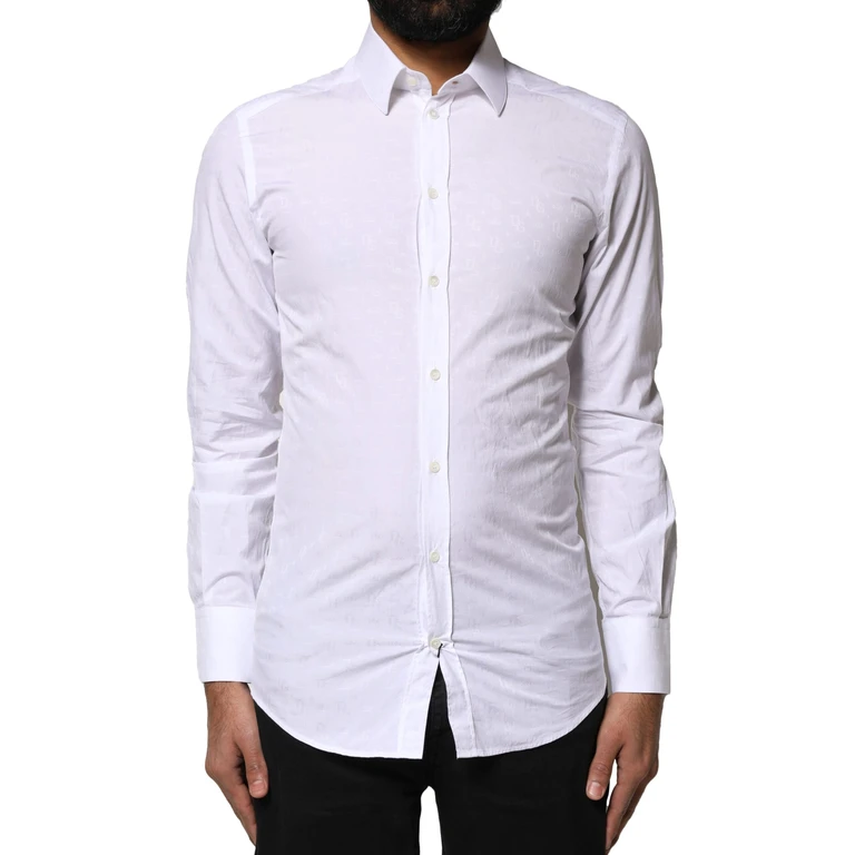 Dolce & Gabbana White Gold Cotton Long Sleeves Dress Shirt - Men
