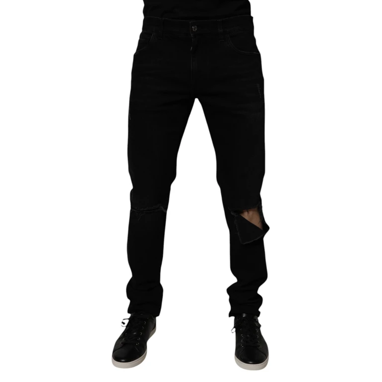 Dolce & Gabbana Black Cotton Tattered Skinny Men Denim Jeans Elastane Clothing - Men