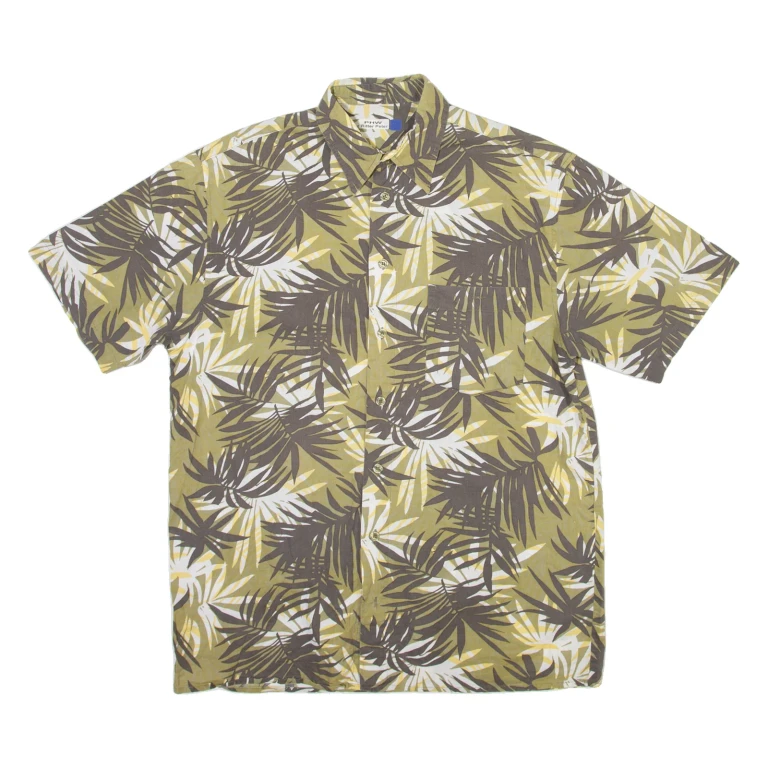 Mens Hawaiian Shirt Green 90s Floral L