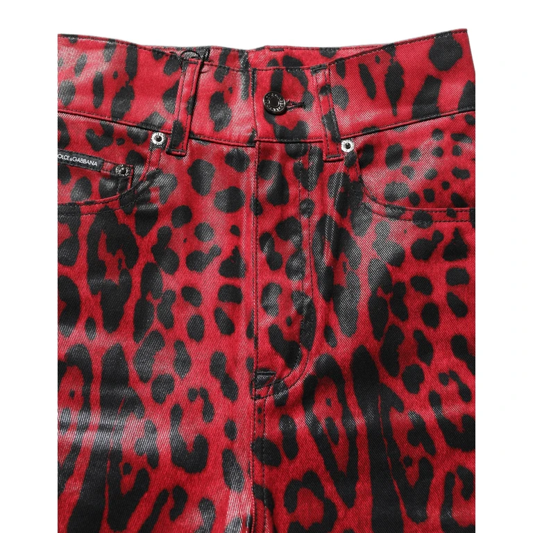 Dolce & Gabbana Red Leopard Skinny High Waist Denim Jeans Cotton Elastane Clothing - Women