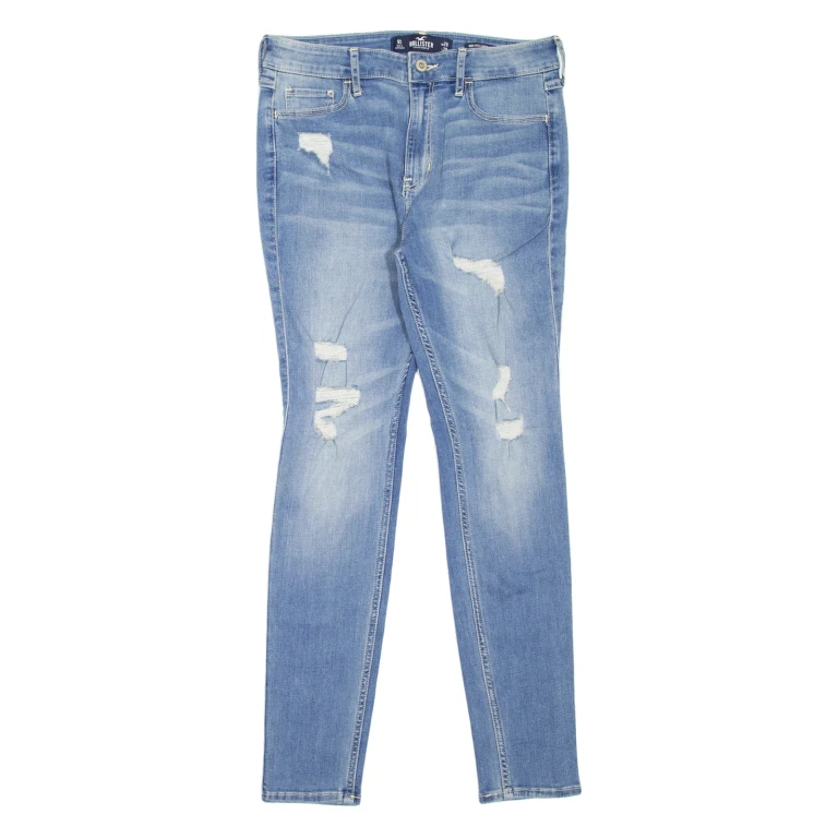 HOLLISTER High Rise Distressed Womens Jeans Blue Slim Skinny Stone Wash W29 L28