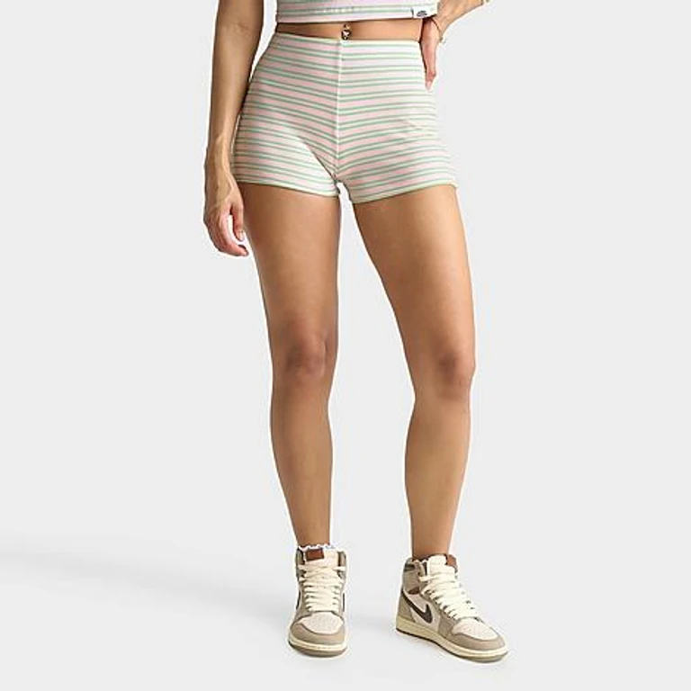 Women's Ribbed Striped Mini Shorts in Pink/Green Size: XS