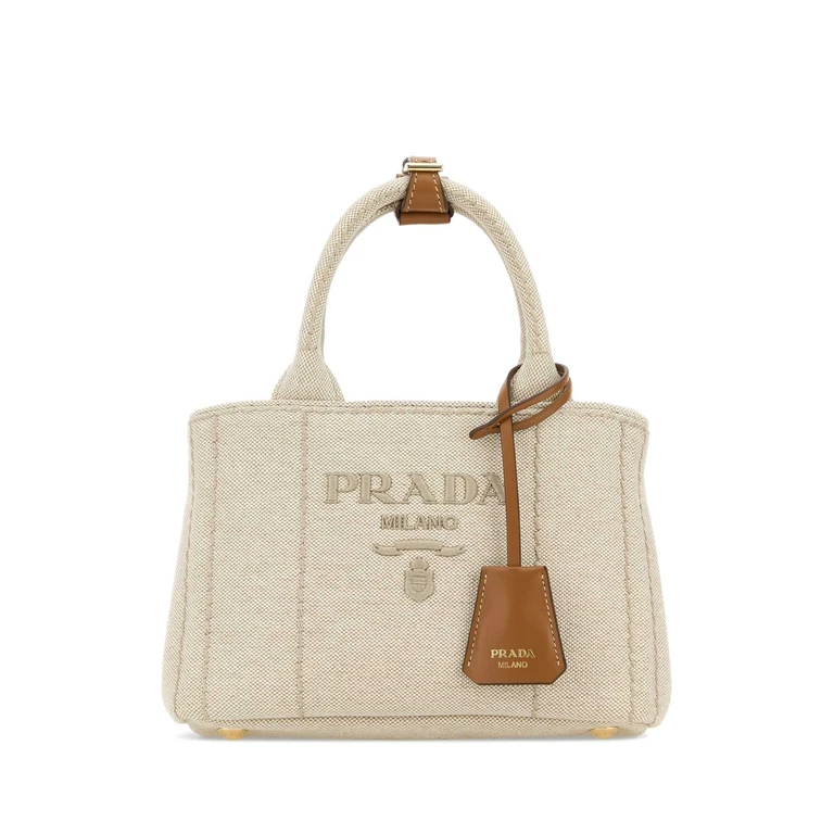 Two-Tone Canvas Mini Prada Jardiniã¨re Handbag Naturale Borse A Mano - Women