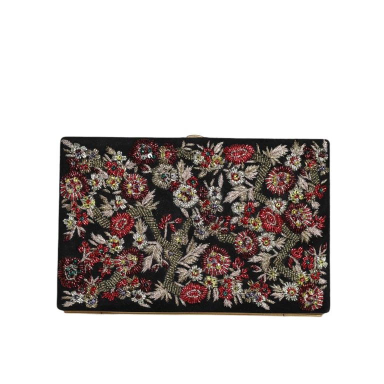 Dolce & Gabbana Multicolor Floral Gold Frame Clutch Evening Purse Bag Suede - Women