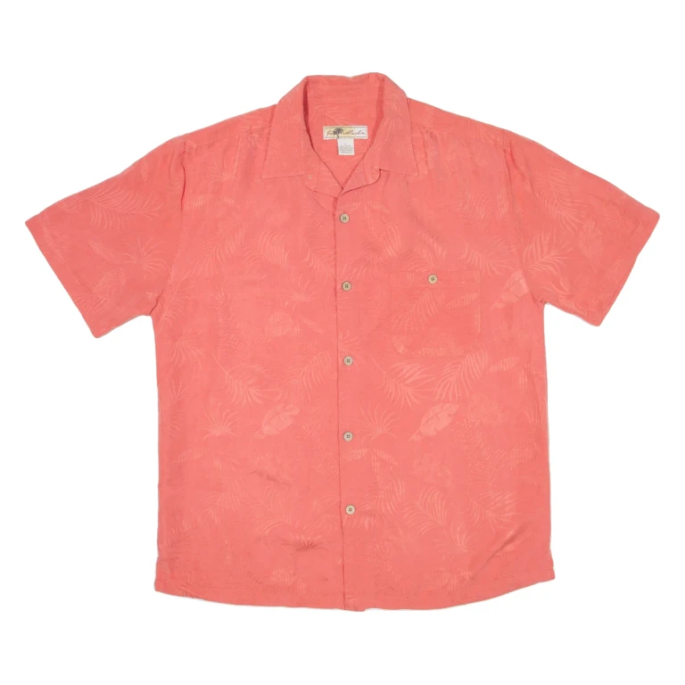 JOE MARLIN Mens Hawaiian Shirt Pink Floral L