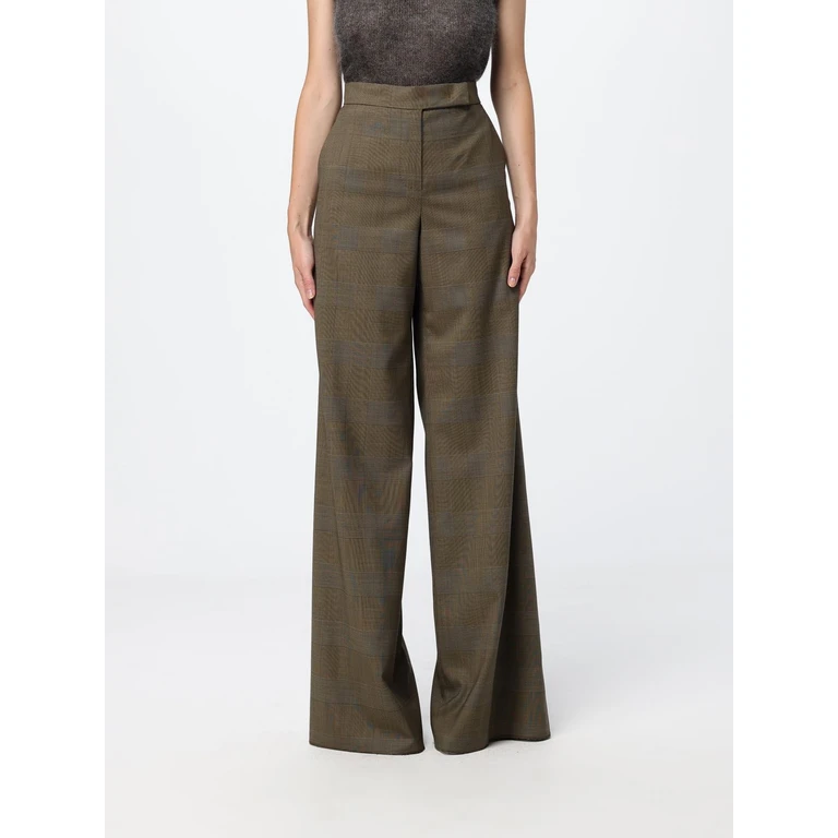 Prince of Wales Check Wool Flare Trousers (2621136041600002)
