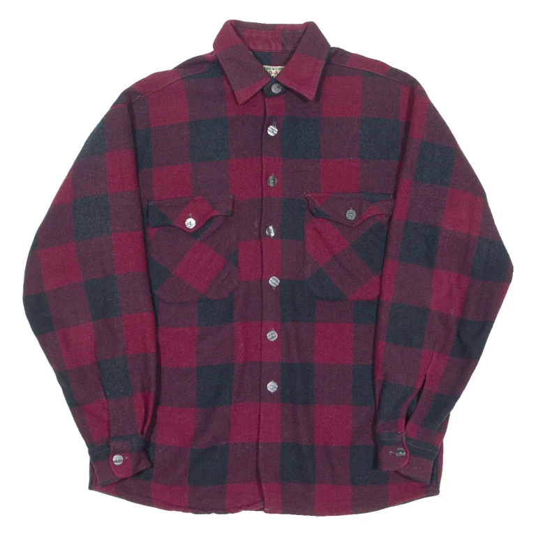 ARCTIC SOCIETY Mens Flannel Shirt Maroon Check Long Sleeve S