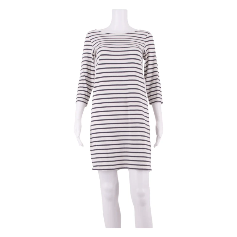 GANNI Womens Shift Dress White Striped Long Sleeve Knee Length S