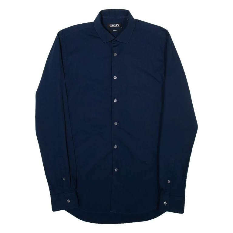 DKNY Slim Fit Mens Plain Shirt Blue Long Sleeve S