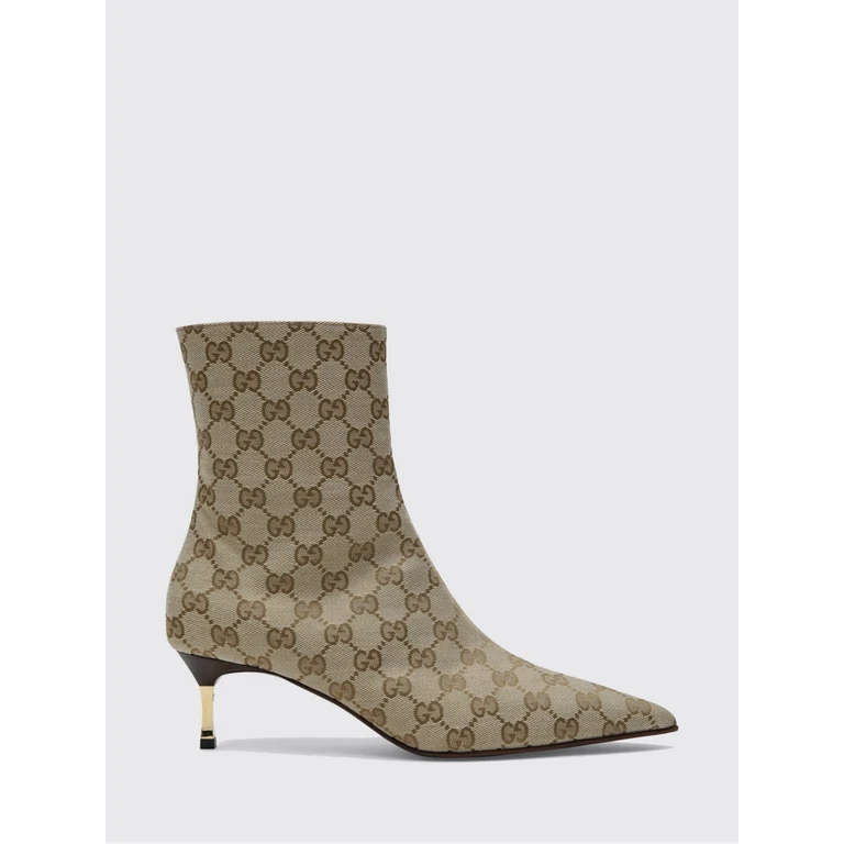 Bombshell GG Jacquard Canvas Ankle Boots with Mid Stiletto Heel (865529FAFZD9167)