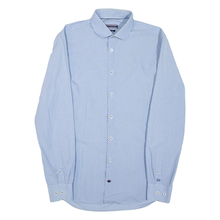 TOMMY HILFIGER Slim Fit Mens Shirt Blue Spotted Long Sleeve M