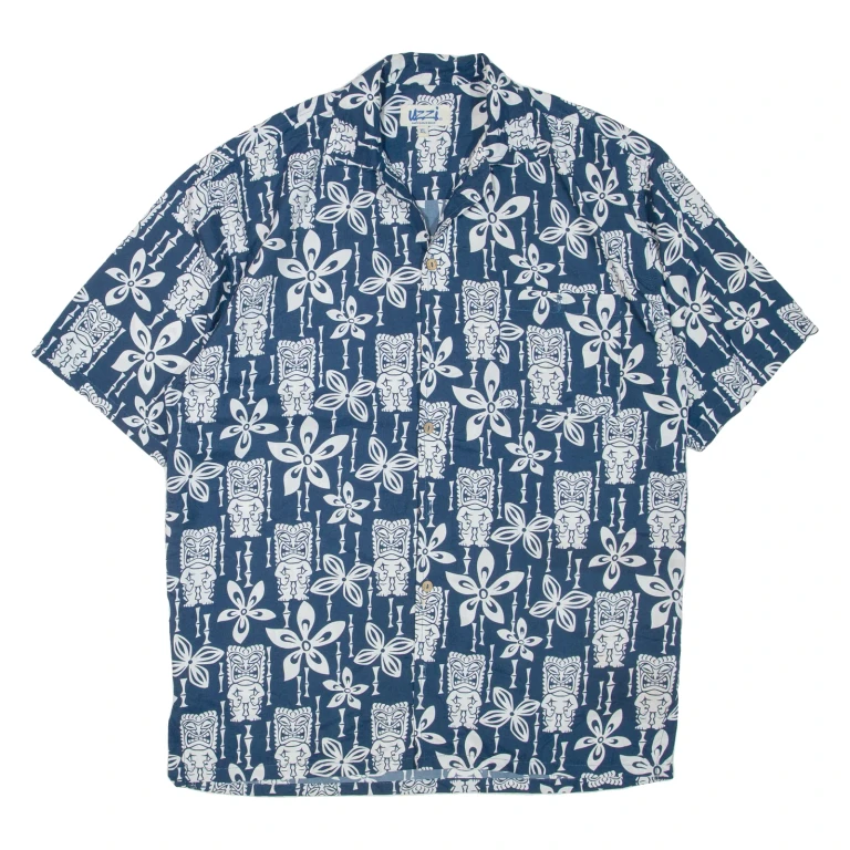 UZZI Mens Hawaiian Shirt Blue Floral XL