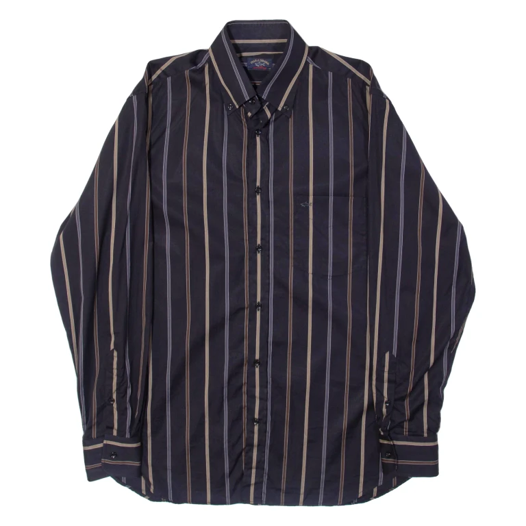 PAUL & SHARK Mens Shirt Brown Striped Long Sleeve L