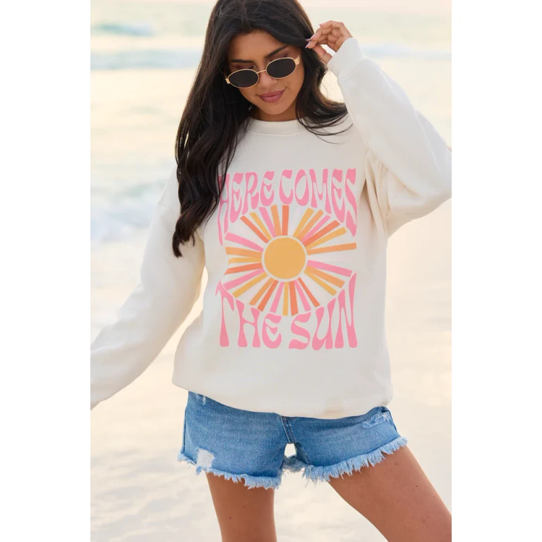 Here Comes The Sun Burst Cream Graphic Sweatshirt